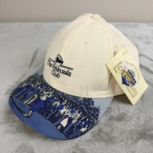 Legendary Headwear The Peninsula Club Golf Hat Cream Blue Graphic Brim‎ Mens NWT